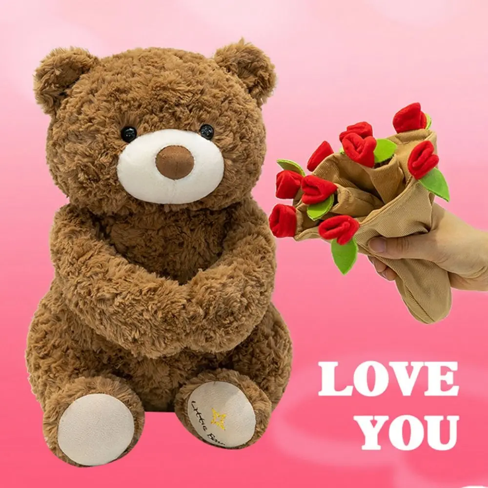 

Cute 30cm Bear Plush Toys Bear Rose Flower Companion Doll Romantic Soothing Sleep Stuffed Toy Birthday Gift