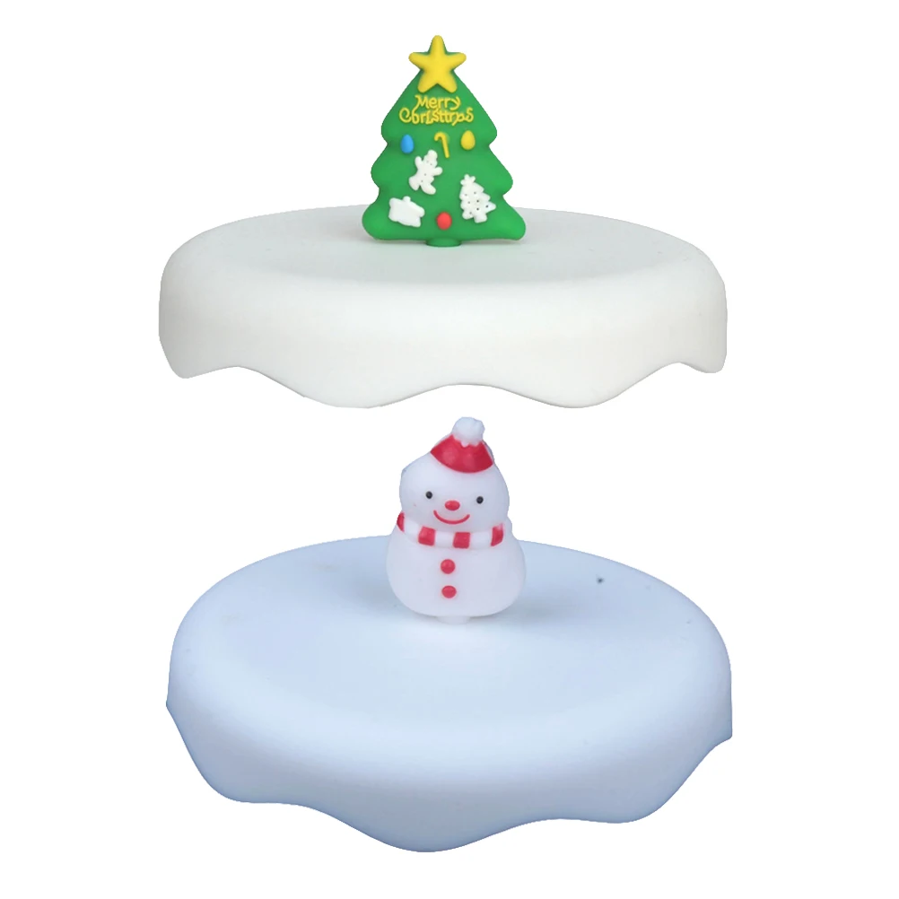 

2Pcs Silicone CupLid XmasTree Snowman Toddler Baby Drinking Safe Fun Festive Christmas Gift Kids CupCover