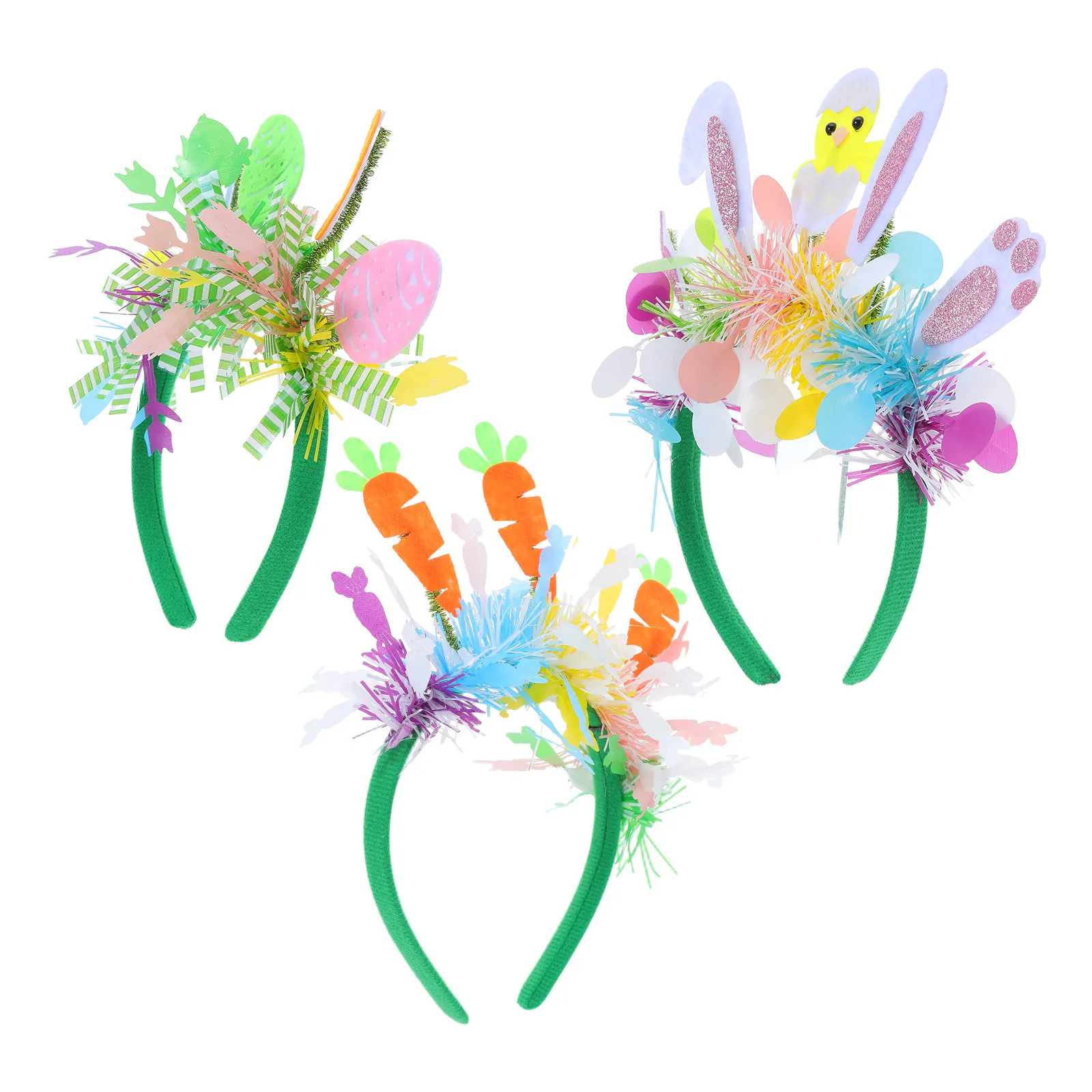 

3Pcs Easter Headbands Rabbit Bunny Ears Chick Carrots Egg Hair Hoop Cute Spring Party Costume Accessories Festive Hairband
