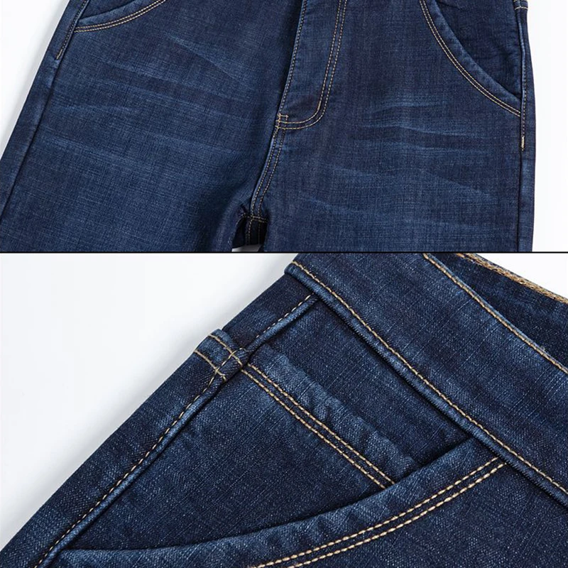 Pantalones vaqueros gruesos con forro polar para hombre, pantalones vaqueros elásticos cálidos a la moda, pantalones rectos holgados informales inteligentes para otoño e invierno