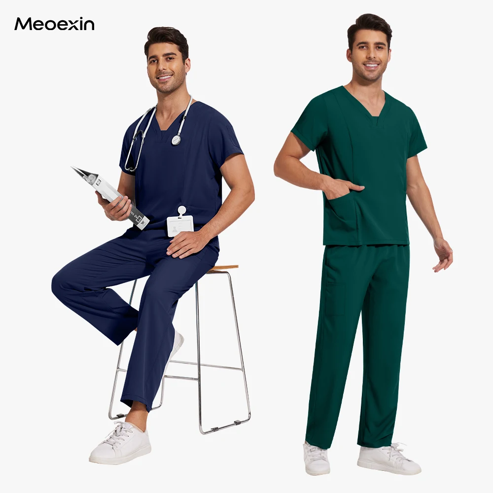新しいファッション男性女性看護スクラブセット医療制服病院スクラブナースアクセサリー軽量クリニックドクター作業服
