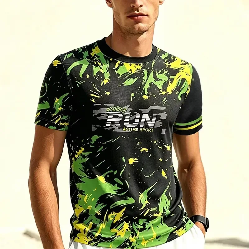 2026 New Camouflage Splatter Paint T Shirt Men Midnight Run Quick Dry Sports Tee Breathable Mesh Crew Neck Short Sleeve Top