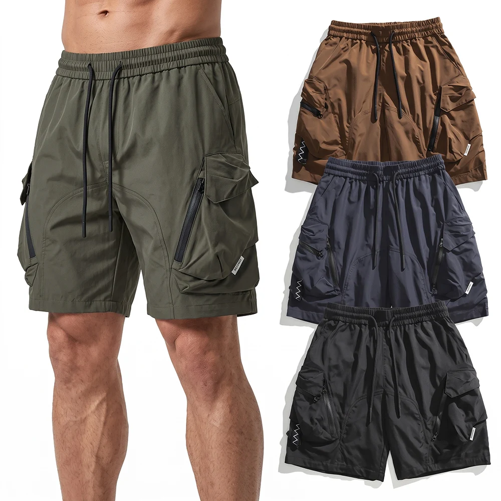 Men's Casual Tactical Cargo Shorts - Lightweight Summer Outdoor Hiking Active Shorts with Multi-Zipper Pockets & Elastic Drawstr