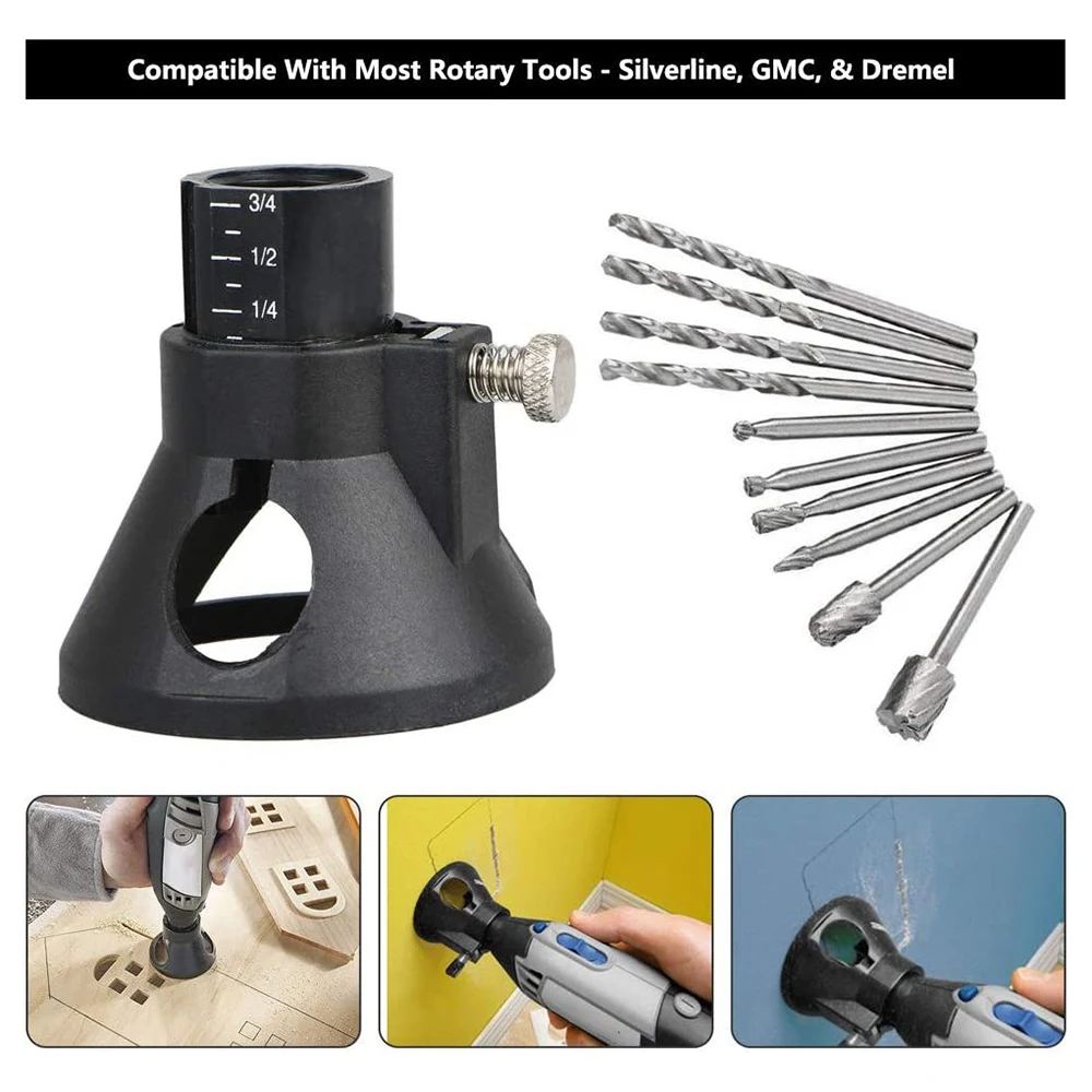 11 Pcs Multipurpose Cutting Guide Kit Shank HSS Routing Router Bits and 4Pcs Twist Drill Bit for Rotary Tools