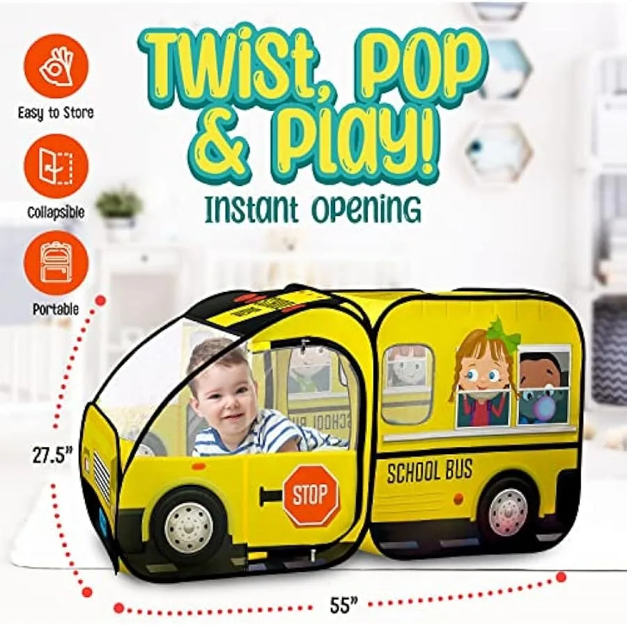 Tenda pop-up para ônibus escolar Kiddzery - Tendas com botão de som para crianças pequenas e acima - Ônibus com rodas mágicas para meninas e meninos