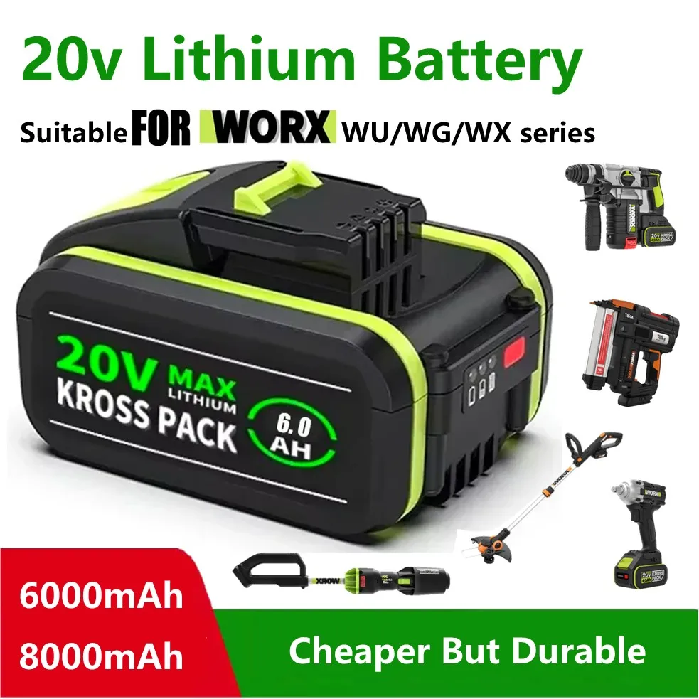 Universal 20v Li-ion Battery for WORX Cordless Power Tool Grass Trimmer WG170.2 Cordless Drill WX177 Electric Circular Saw WU533