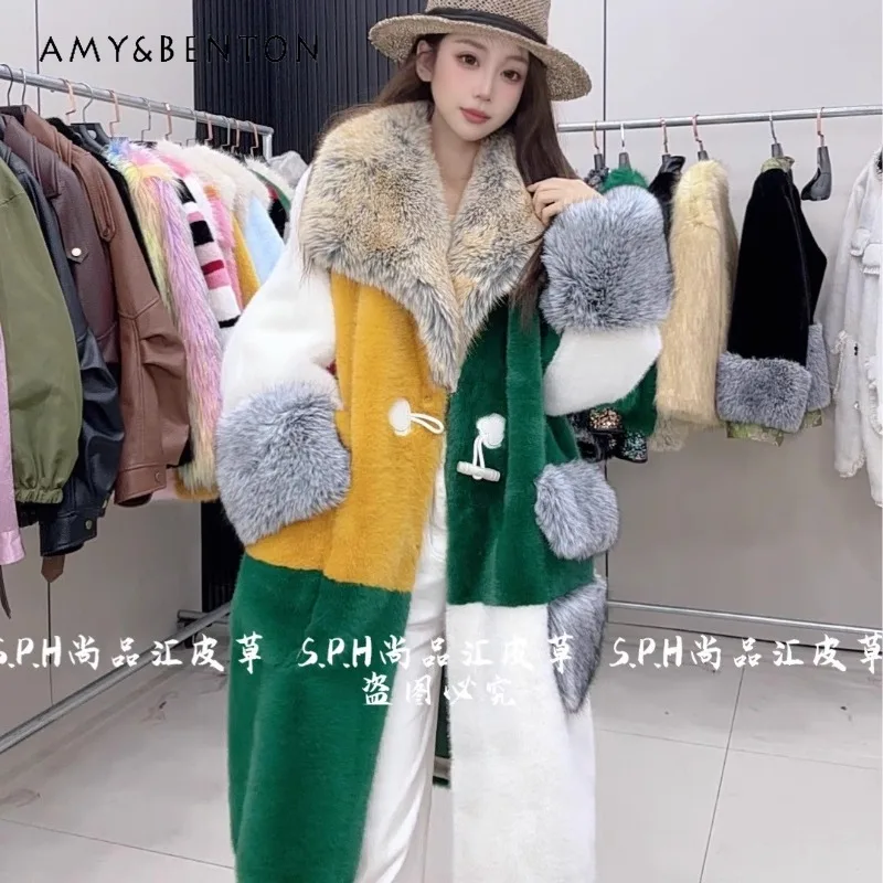 New Winter Warm Comfortable Stylish Light Luxury Furry Collar Loose Slimming Fur Coat Women's Clothes Long-sleeves Woolen Jacket