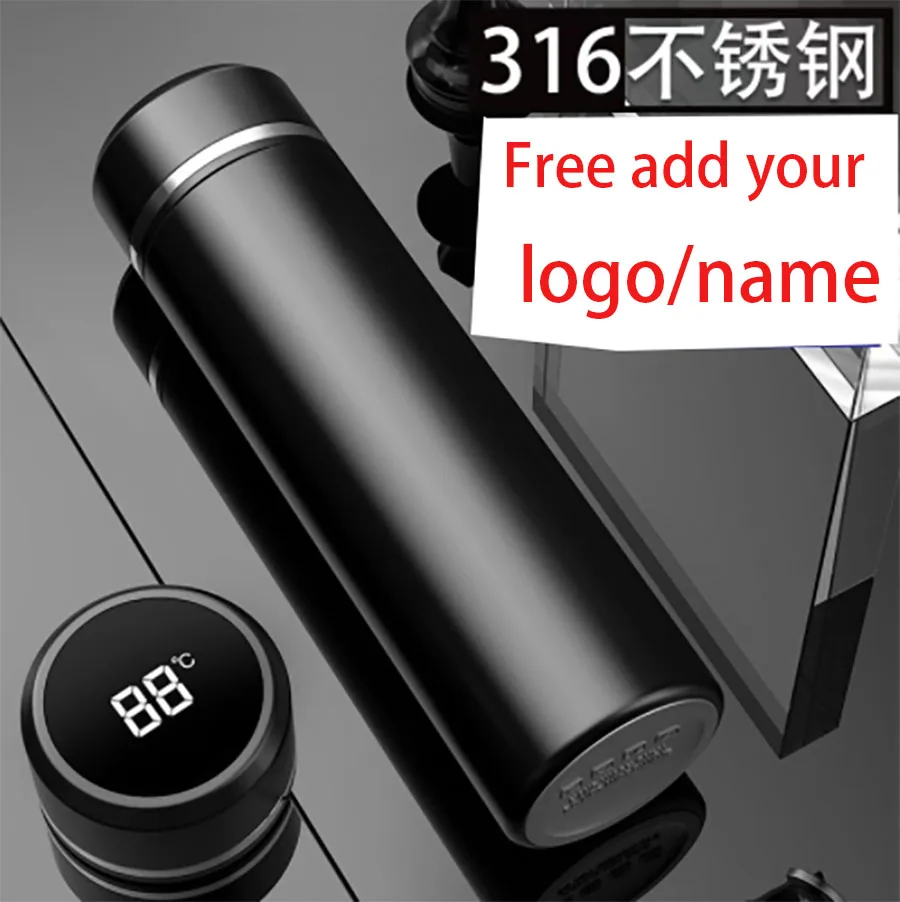 Free name Stainless Steel Creative Chinese Smart Water Cup Display Temperature Insulation Cup Gift Custom Business Straight Cup