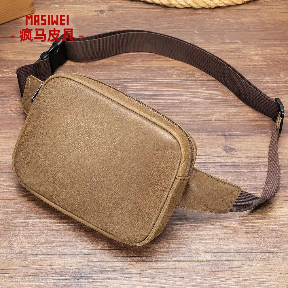 

High quality men's leather waist bag, outdoor multifunctional 2-in-1 waist and chest dual-use chest bag, shoulder bag