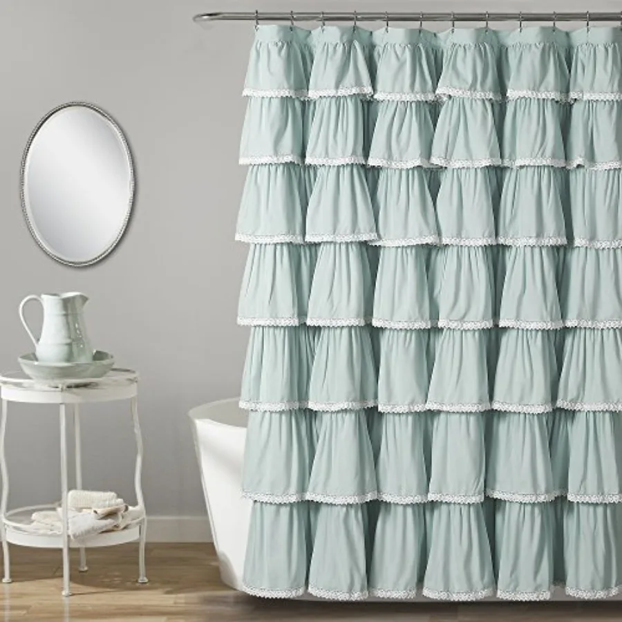 

Lace Ruffle Shower Curtain Single 72" W x 72" L Blue - Blue Shower Curtains for Bathroom - Ruffle Bathroom Curtain - Coquette B