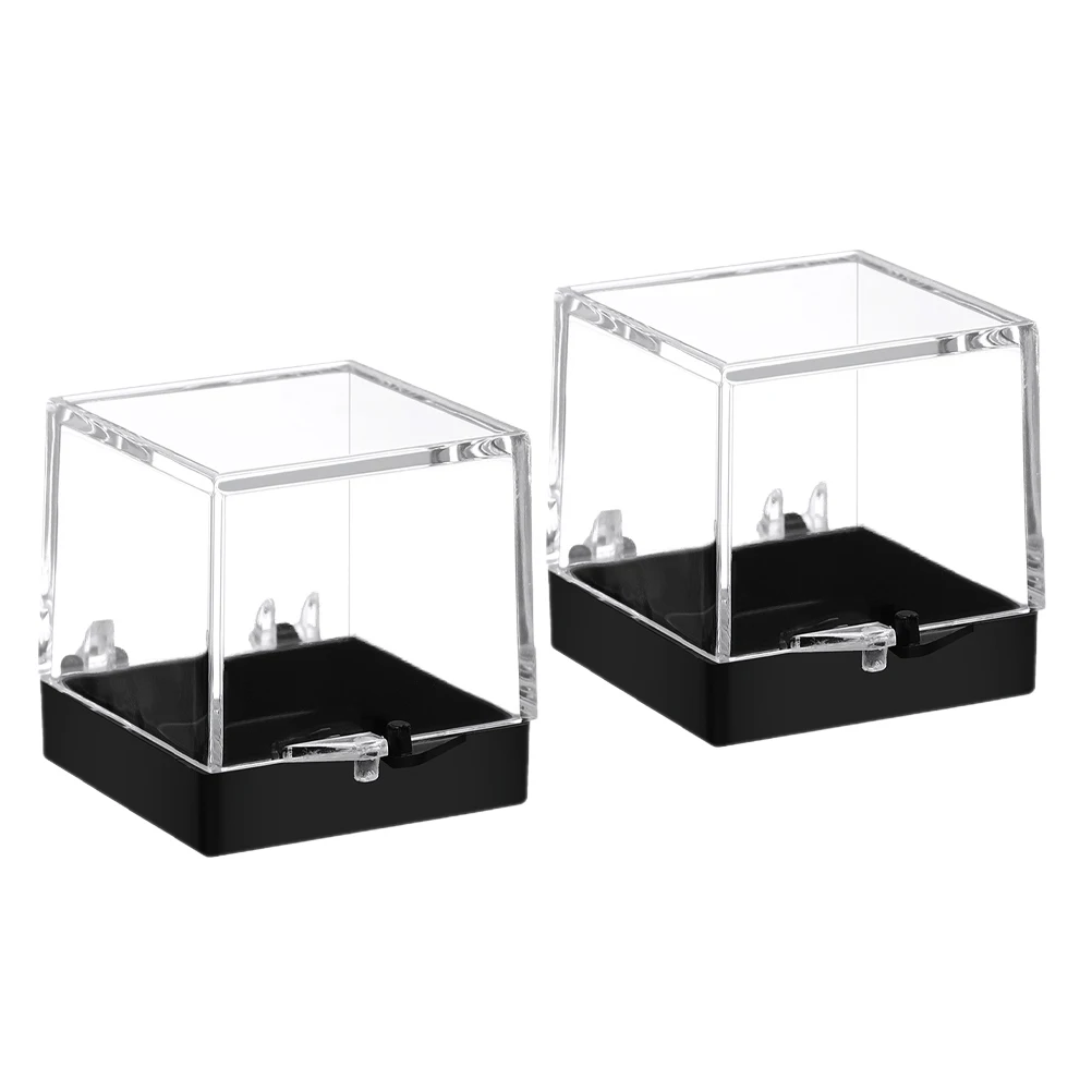 

2pcs Mineral Case Transparent Specimen Box for Rocks Crystals Collectibles Storage Rocks Minerals Display Case Black Base