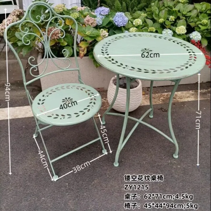 French Country Iron Table and Chairs Outdoor Patio Furniture for Garden White Metal Backrest Seat Balcony Rustic Garden Chairs image 6