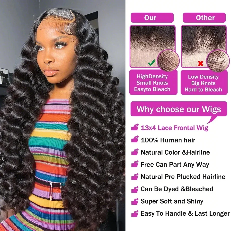 مجعد موجة المياه 220 الكثافة فضفاض موجة عميقة 13x6 الدانتيل الجبهة خصلات الشعر المستعار الإنسان البرازيلي 30 40 بوصة HD 13x4 الدانتيل الباروكة الأمامية #4