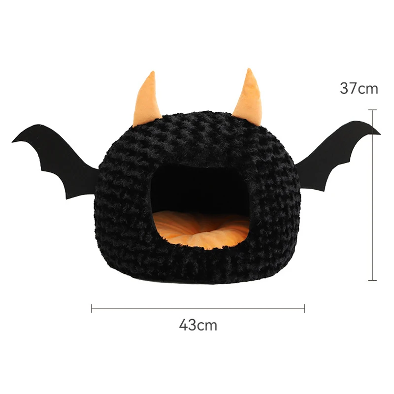 Halloween Pet Nest Winter Warm Cat Bed Fun Cartoon Little Devil Dog House Semi enclosed Cushion  Loop Velvet Tent Waterproof Mat