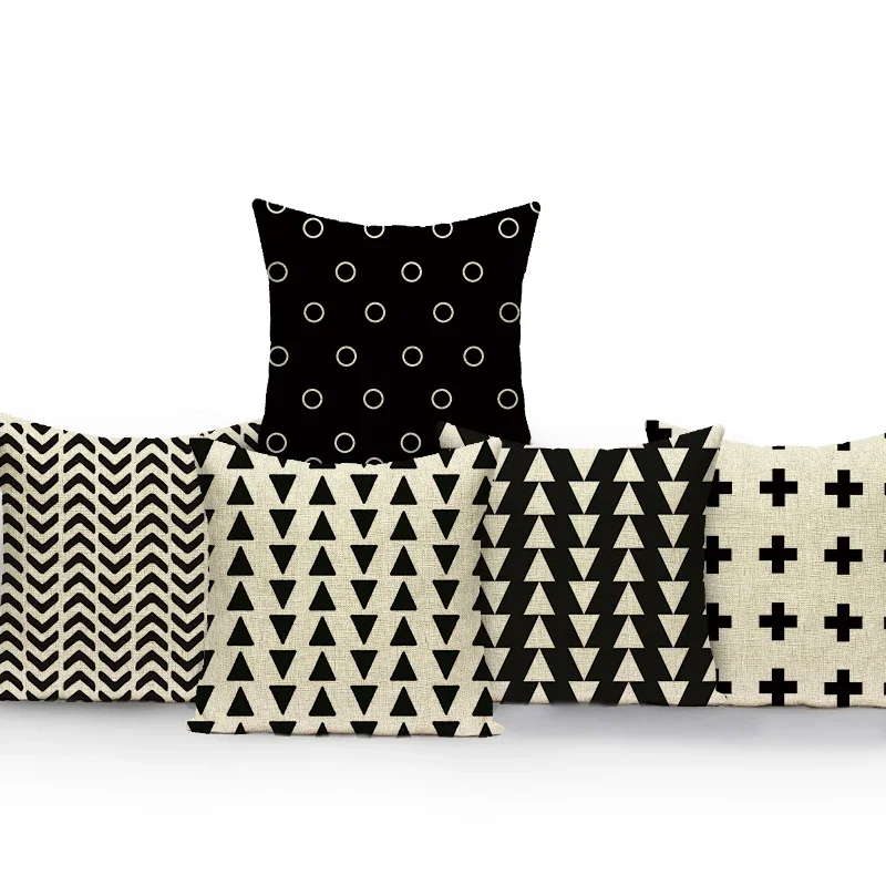 Cushion Cover Home Sofa Decor Black White Polyester Pillowcase Dotted Stripe Grid Triangle Geometry Art Pillow Cover