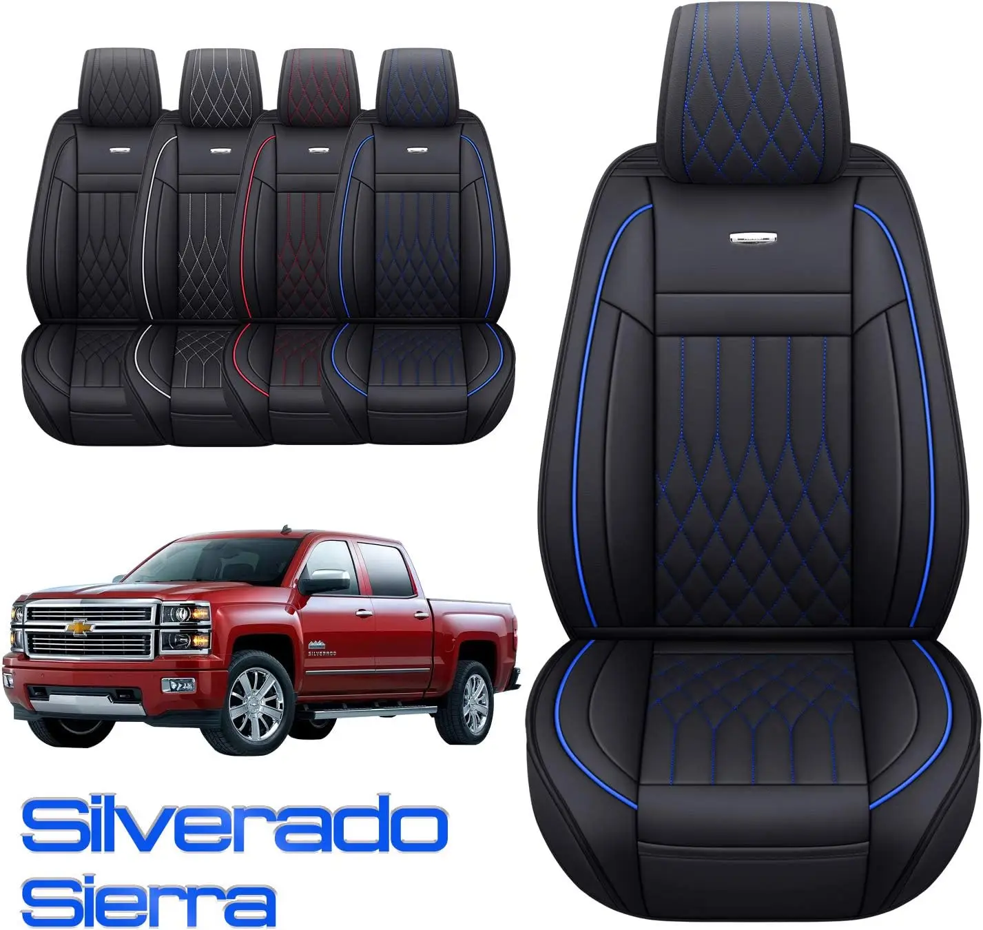 

Car Seat Covers For Chevrolet Silverado GMC Sierra 1500 2500HD 3500HD 2007 To 2024 Pickup Leather Car Seats Protectors Cover