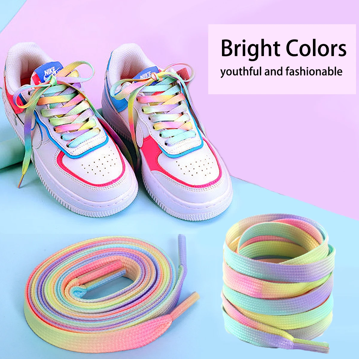 1 pairs Flat Shoelaces Rainbow Color Shoe Laces Casual Canvas Shoes，Shoelace for Men and Women Sports Casual Canvas Shoelaces