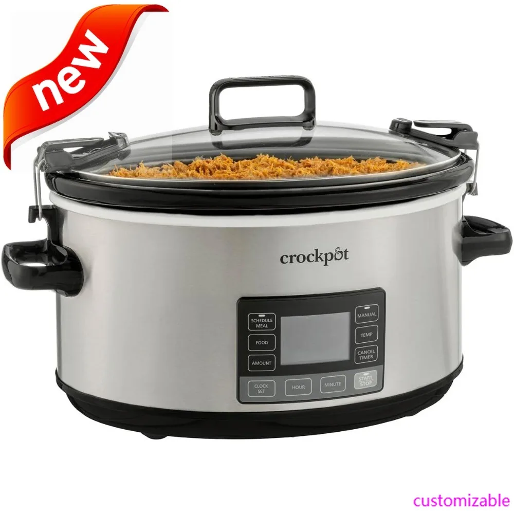 

НОВАЯ мультиварка Crock-Pot на 7 литров, портативная программируемая с таймером, запирающейся крышкой, нержавеющей сталь; Essential Kitchen Appliance
