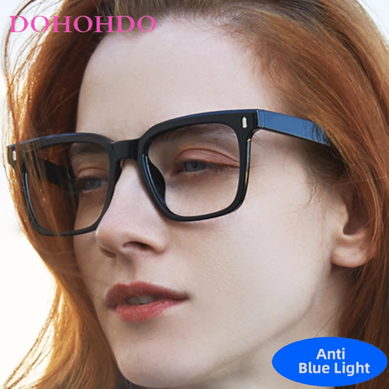 

TR90 Oversized Square Rivets Decoration Blue Light Blocking Glasses Women Fashion Luxury Designers Computer Play Games Eyewear