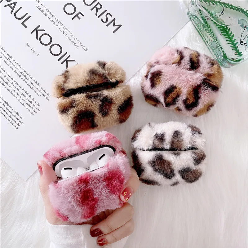 

Cute Leopard Print Fluffy Case For Apple Airpods Earphone Cover Cartoon Silicone Fur Headphones Cases For Airpods Pro/2/1 Capa