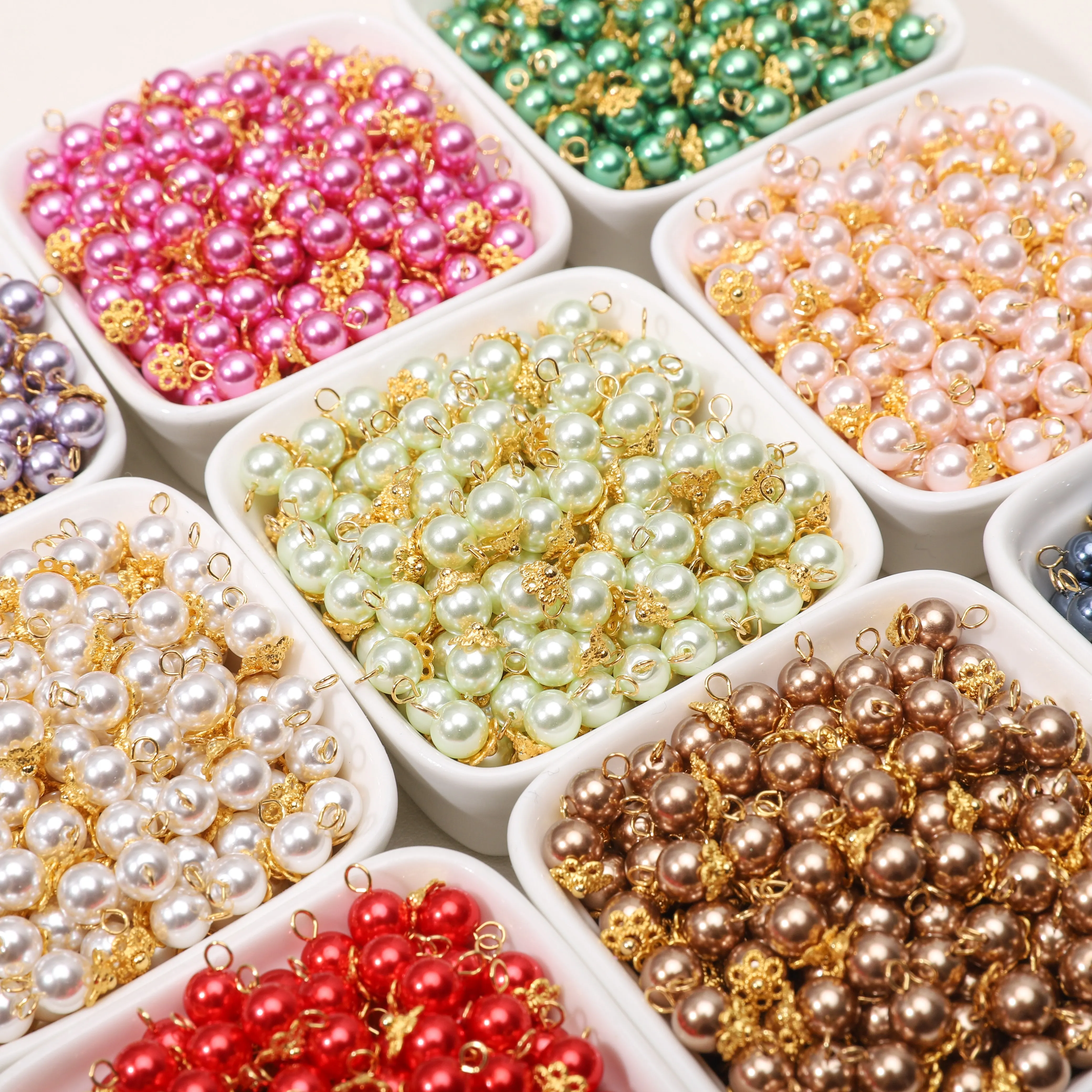 5Pcs 6mm Imitation Pearl Glass Round Bead Charms for Crafts DIY Women's Earrings Bracelet Necklace Jewelry Making Materials