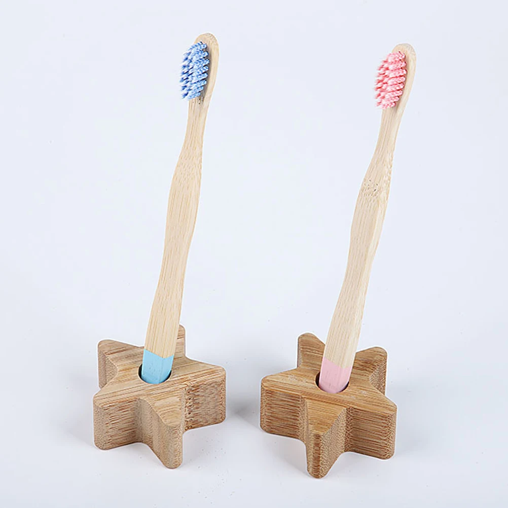 

3pcs Toothbrush Holders Star-Shaped Wooden Rack Organizer For Bathroom Space-Saving Toothbrush Wood Storage Holder
