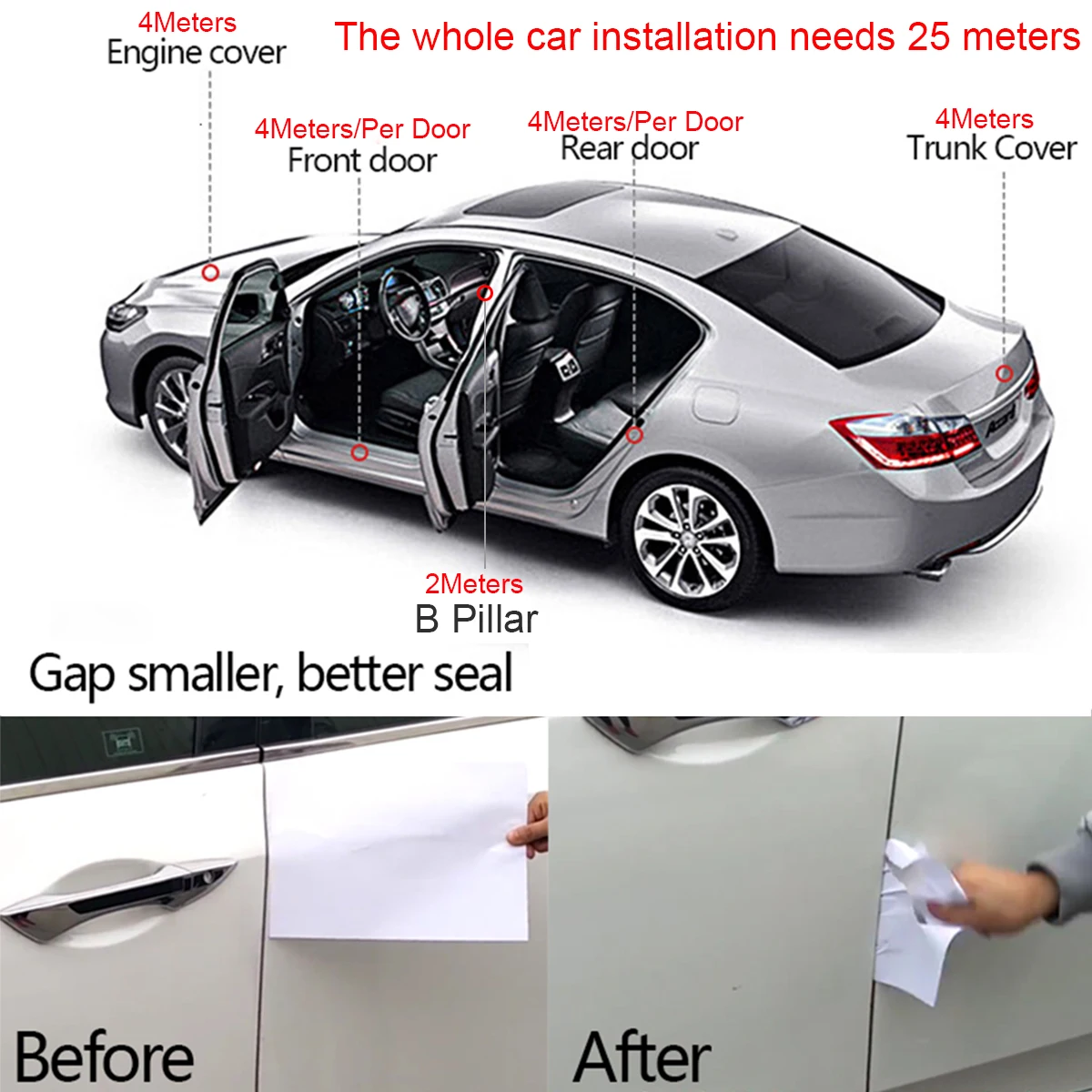 5Meters Car Door Seal Strips Sticker B Shape Weatherstrip Rubber Seals Sound Insulation Sealing Auto Interior Accessories DIY