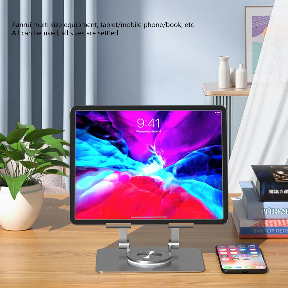 

Foldable Tablet Stand 360 Degree Rotating Swivel CNC Hollowed Mobile Phone Holder Anti Slip Height Adjustable for IPad/iPhone 14