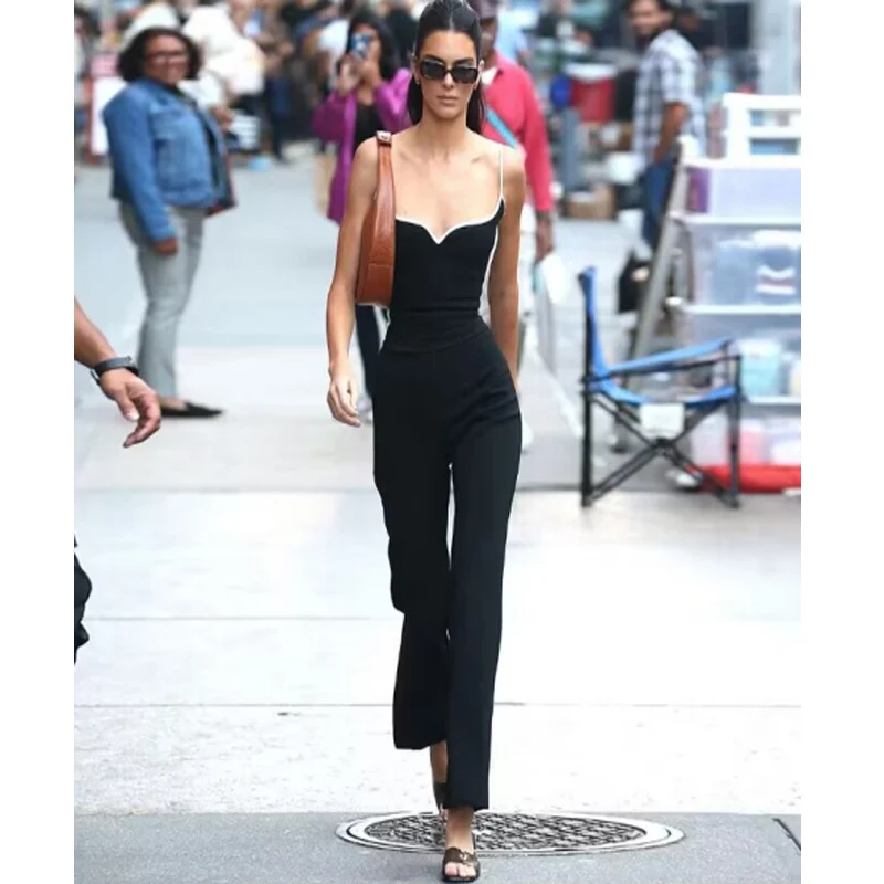 New Black Sleeveless Sexy V-Neck Long Plant Women Bodycon Bandage Jumpsuit Fashion Celebrate Nightclub Party Birthday Jumpsuit