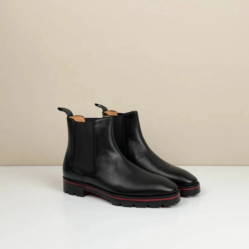 Boots with red soles, elevated Chelsea boots, top layer cowhide, British style, Martin boots, plus size, fashionable trend