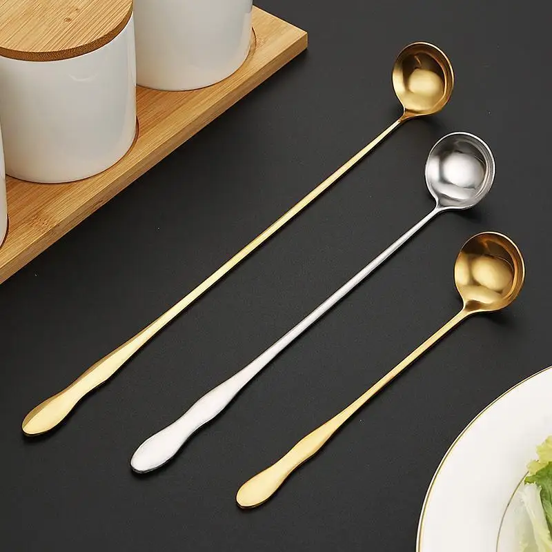 【BA】Stainless Steel Long Handle Teaspoon For Cocktails, Ice Coffee, And Tea - Mixing Spoon With Easy Grip Handle