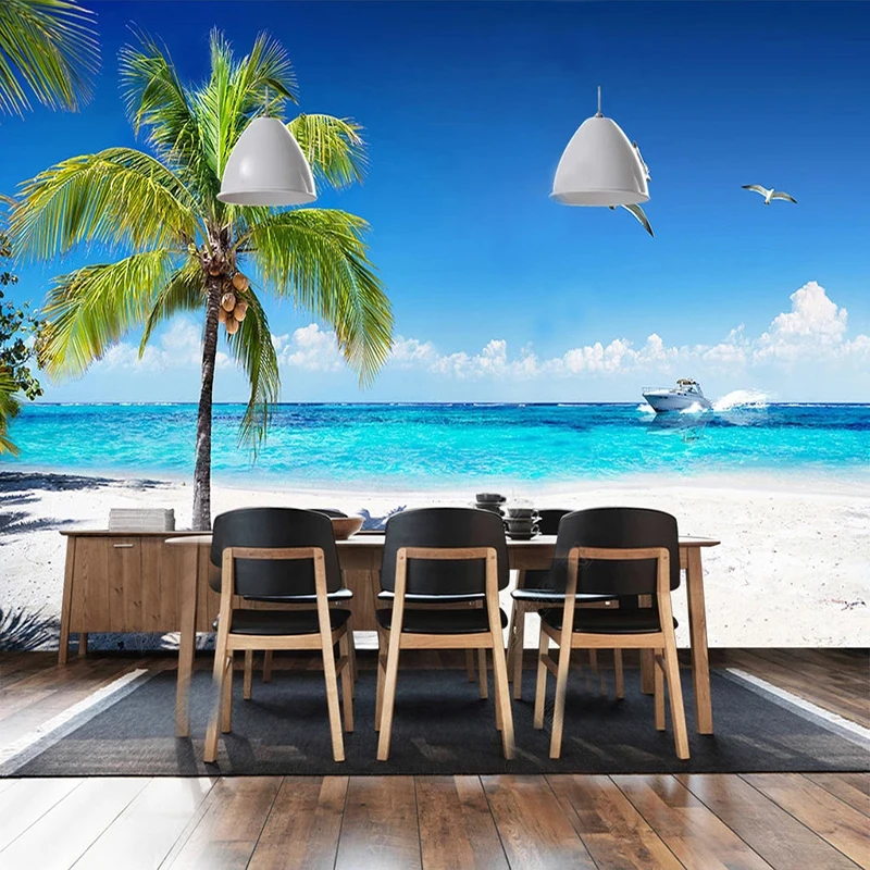 Modern Simple 3D Beach Coconut Tree Scenery Photo Wallpaper Living Room Bedside Backdrop Wall Decor Papel De Parede 3D Fresco