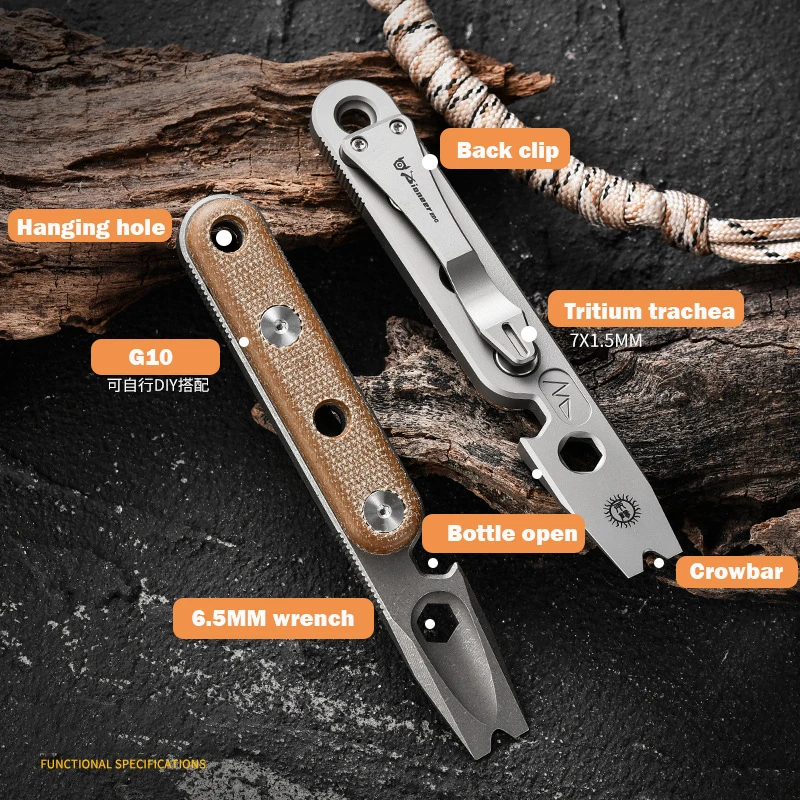 11.5CM Titanium Alloy Crowbar Multifunctional Wrench Bottle Opener Nail Lifter Self-defence EDC Tool Metal Pry Bar Security Gadg