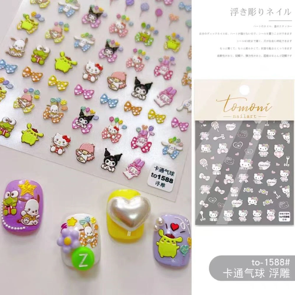 1 sheet Melody Kuromi Sanrio New 5D Relief Nail Art Stickers Nail Decals for Manicure fashion Design DIY Happy Accessories