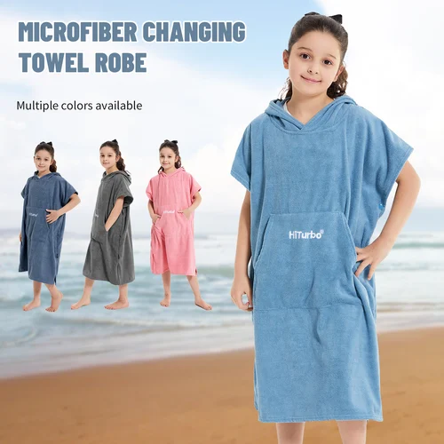 Hiturbo Toalla con capucha para natación para niños, poncho de Surf, bata cambiante, toalla cambiante de microfibra de secado rápido con bolsillo y capucha