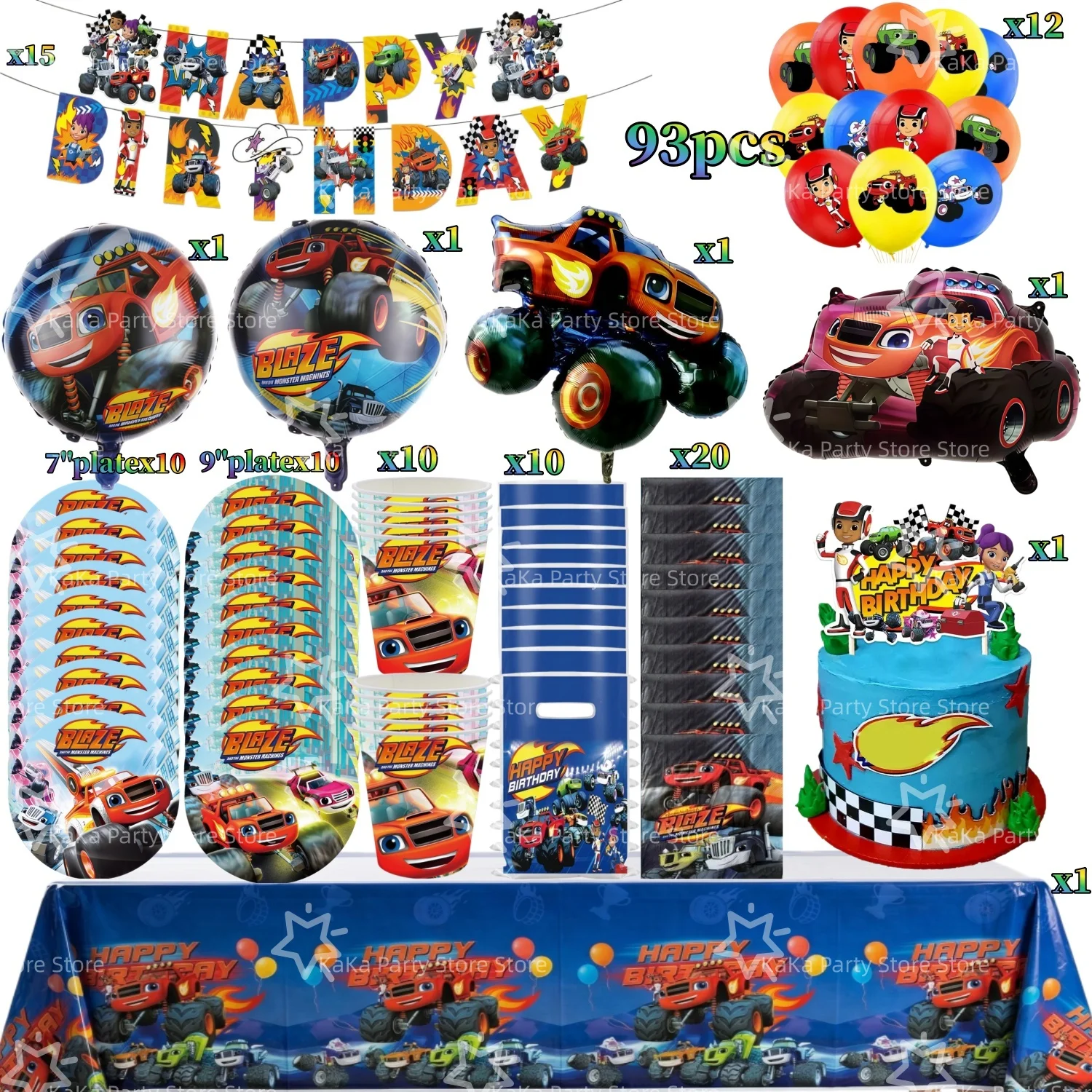 Blaze Monster Ballons Maschinen Rennwagen Geburtstagsparty Dekoration Tischware Tischdecke Teller Becher Servietten Tasche Rennparty Zubehör