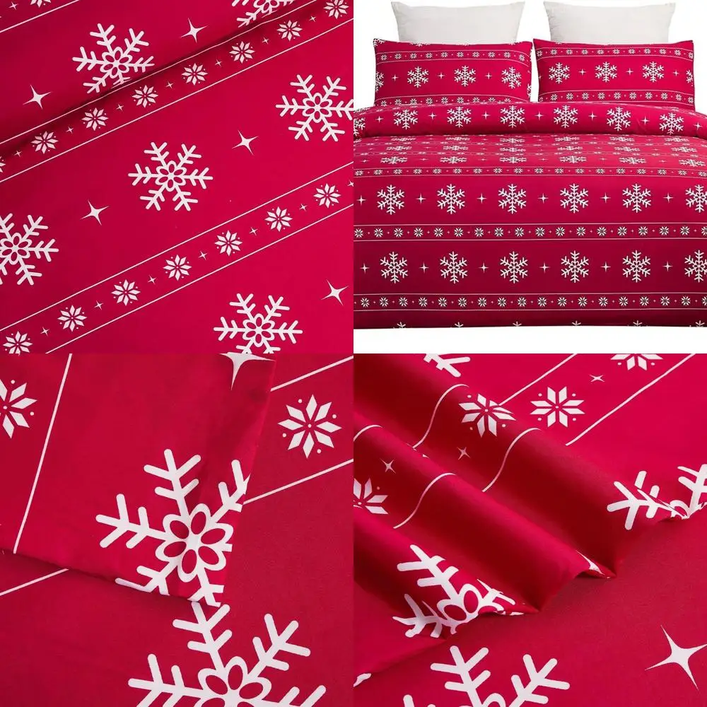 

King Size Christmas Red Snowflake Duvet Cover Set with 2 Pillow Shams