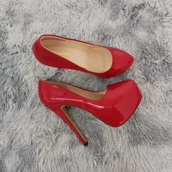 Women Sexy Pumps Stilettos 14cm Super High Heels Round Toes Platform Thin Heel NightClub Party Dress Red Wedding Shoes Big Size