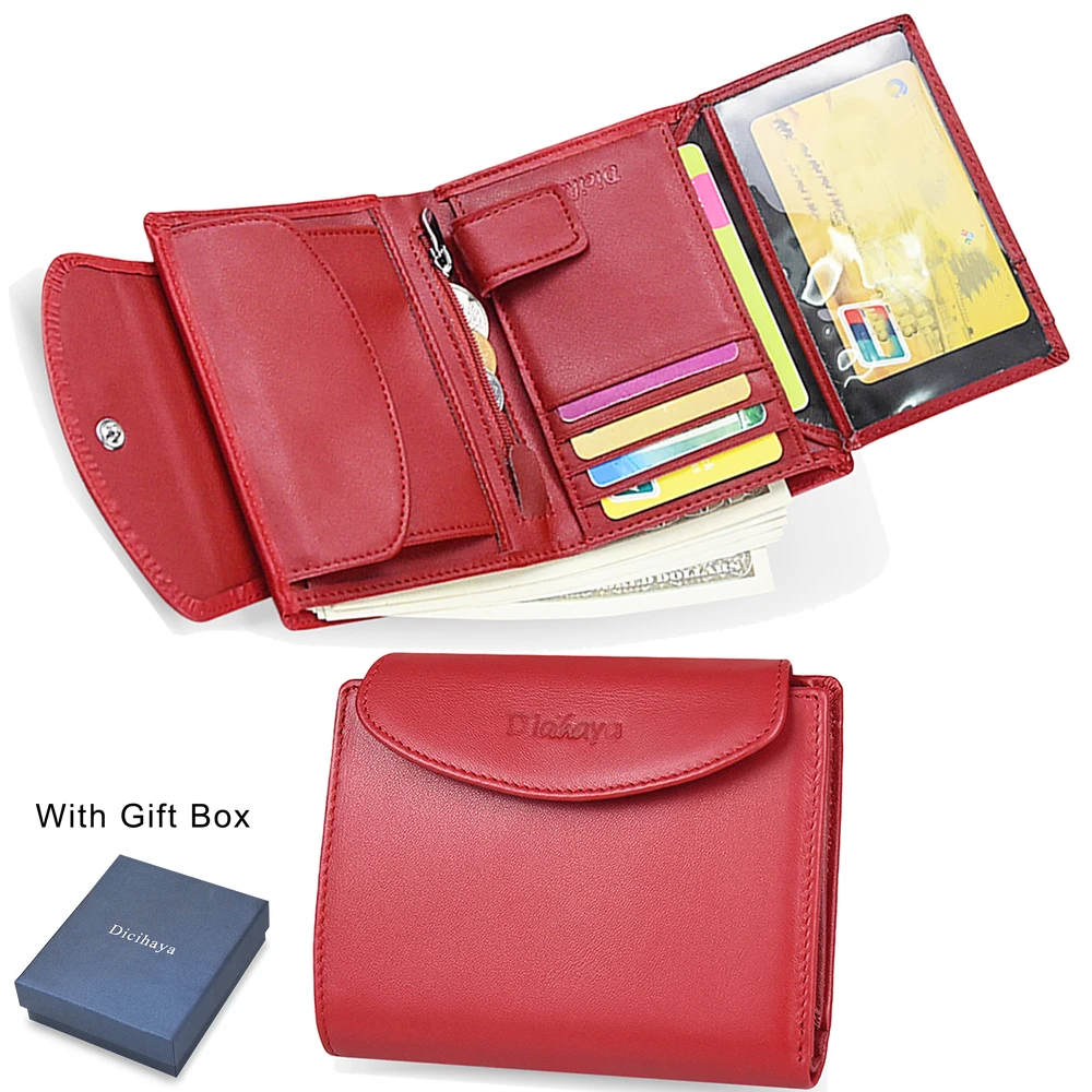 Portfele damskie z prawdziwej skóry wysokiej jakości zamek błyskawiczny krótkie etui na karty projektowe kobiece potrójne składane portmonetki portfele damskie