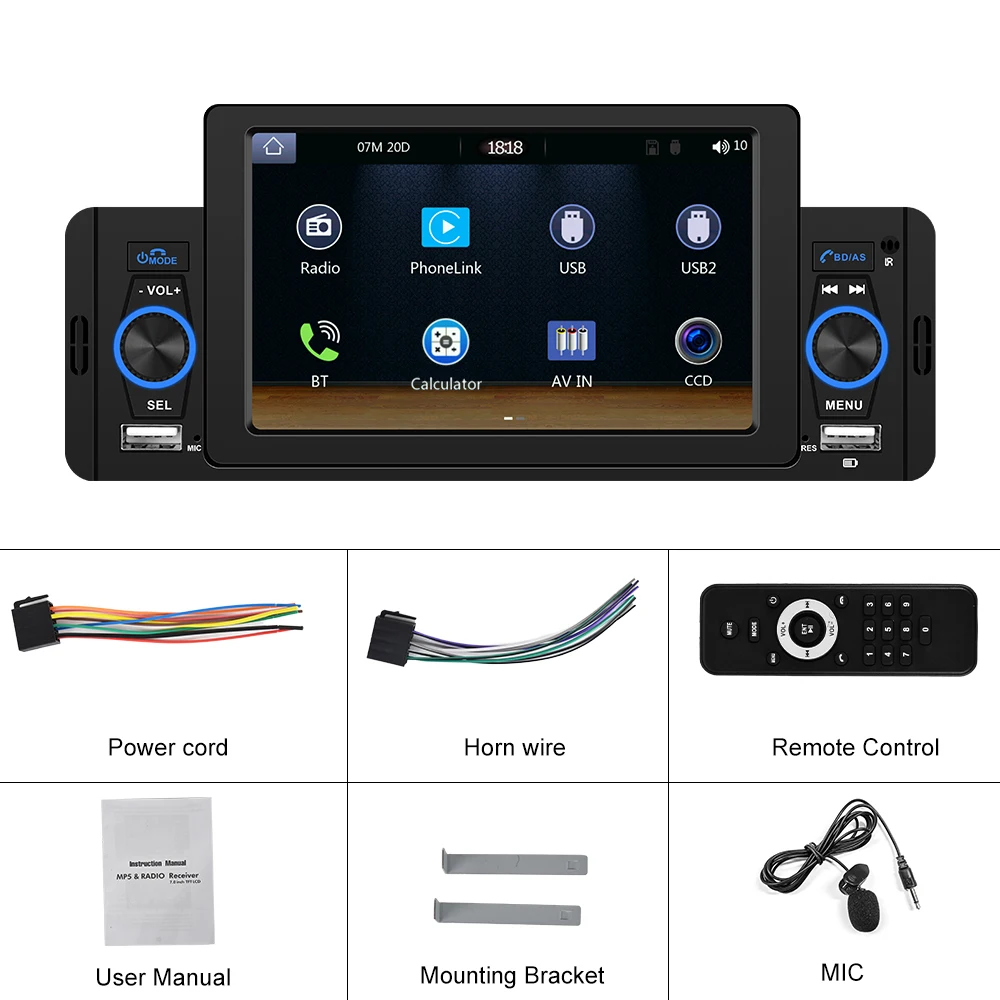 Hikity 1 din Car Radio Carplay Autoradio MP5 Player Auto Stereo Digital Bluetooth Audio Android Auto Multimedia Player Bluetooth images - 6