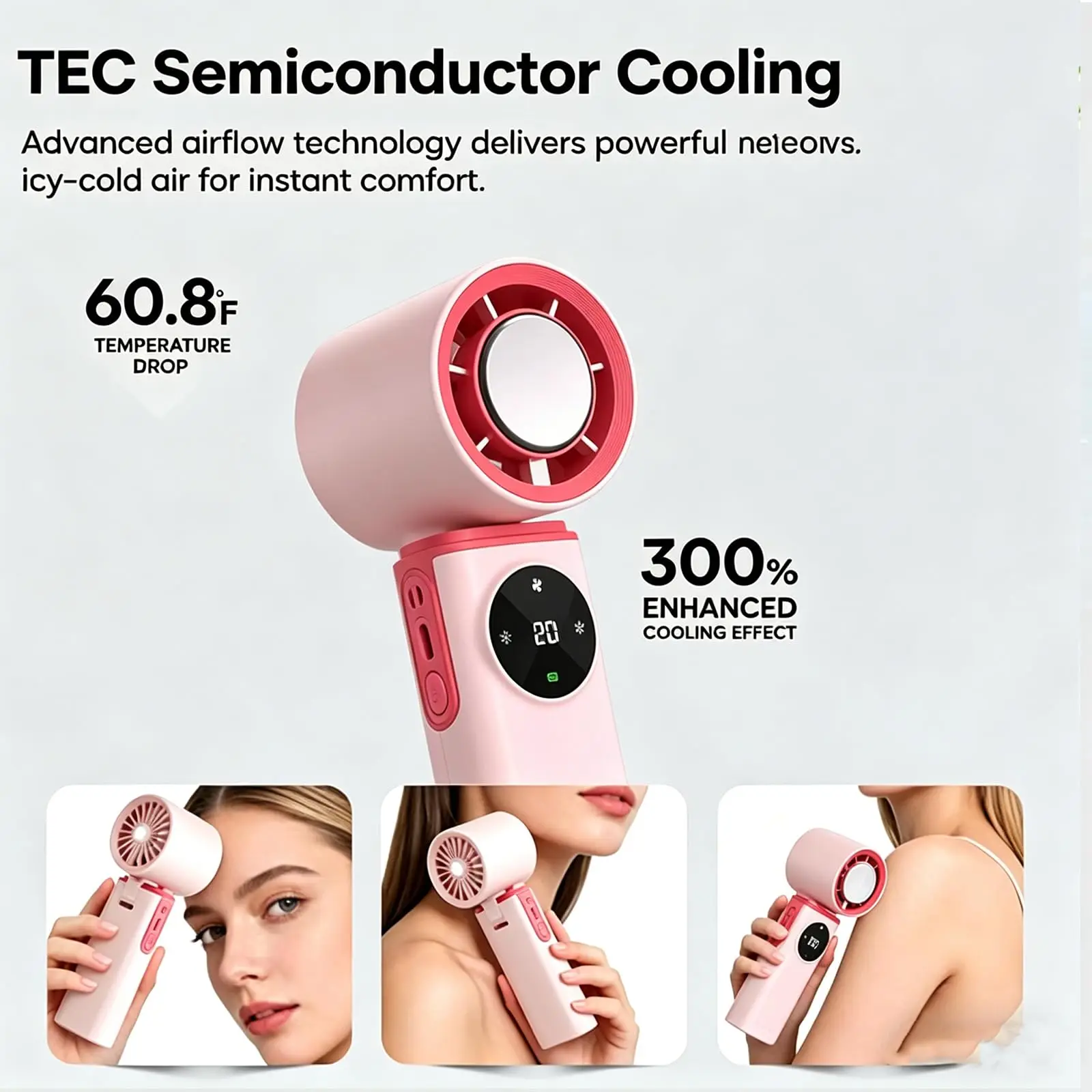 

Portable Handheld Fan, TEC Ice Compress Personal Fan, 100-Speed Turbo Mini Fan, 3600mAh Rechargeable Hand Fan with LED Light
