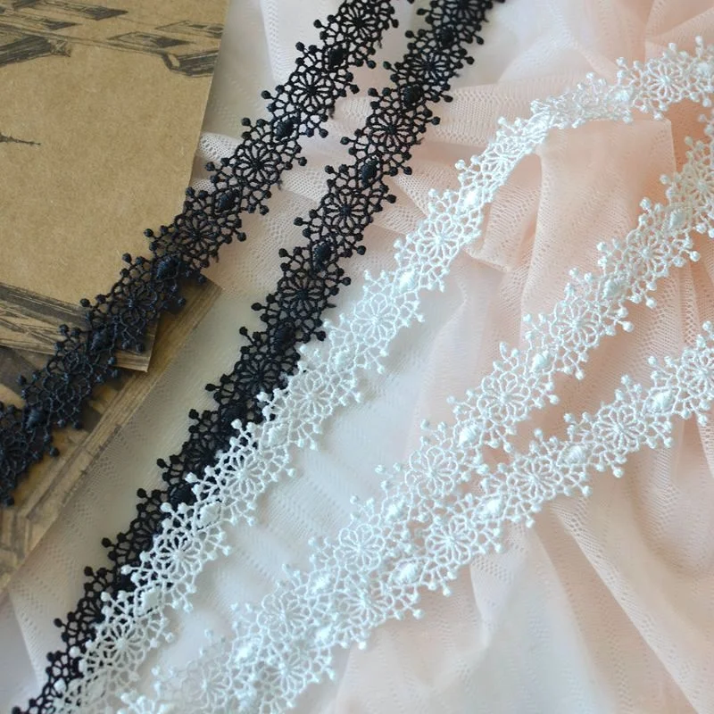 1.8CM Wide Exquisite White Black Polyester Snowflake Embroidered Lace Ribbon Dress Apparel Curtain Cloth DIY Crafts Sewing Decor