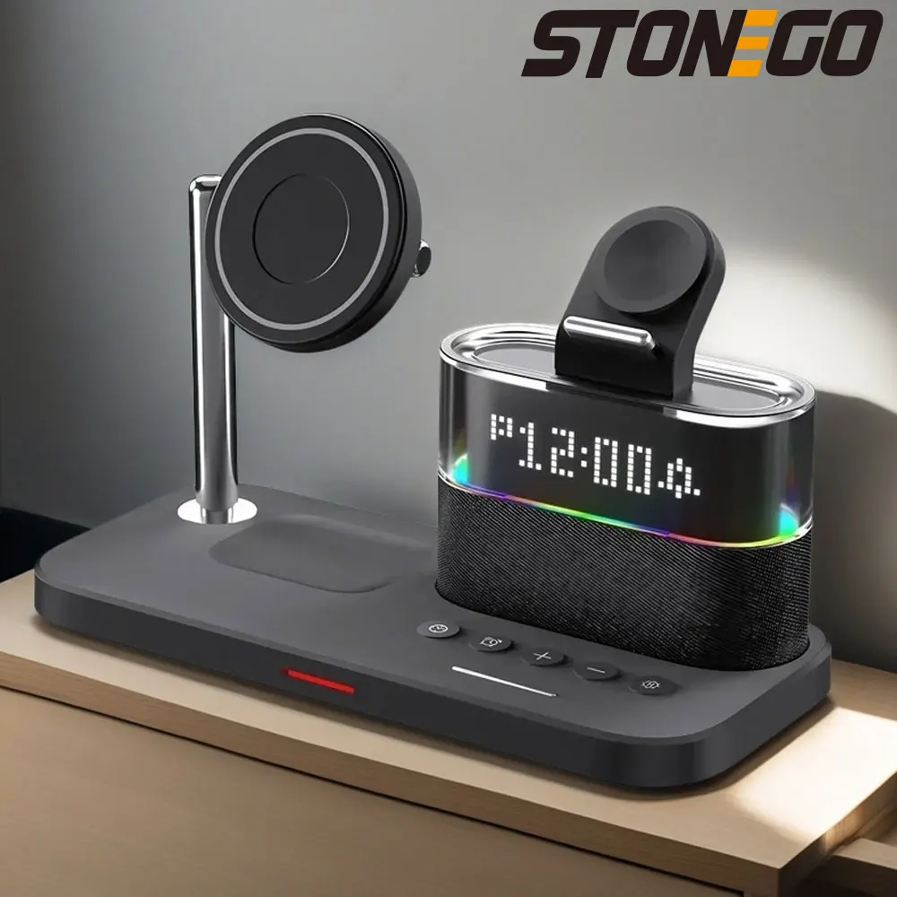 

Magnetic Wireless Charging Dock 15W Fast Charging 5-in-1 Design with Clock for iPhone, Apple Watch, AirPods, and Samsung Devices