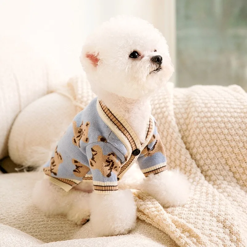 Luxus Hund Pullover Haustier Strickjacke Gestreifte Gestrickte Hund Mantel Chihuahua Warme Kleidung Winter Jacken für Hund Bichon Hund Zubehör – Detail 14