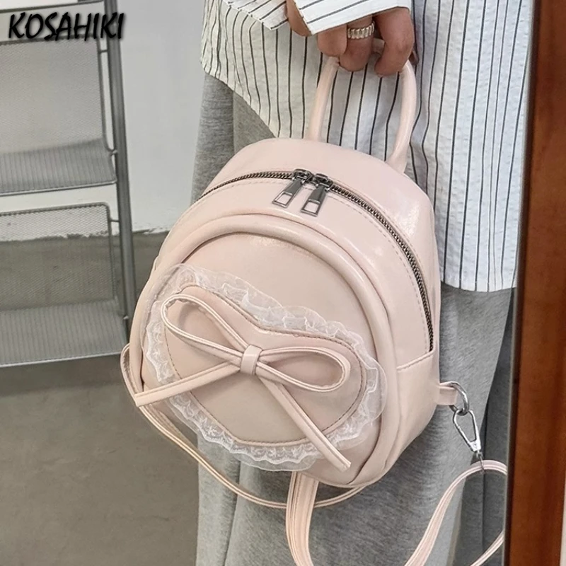 

All Match Y2k Aesthetic Fairy Lace Backpack Simple Mini Fashion Cute Heart Bow Schoolbags Sweet Kawaii Backpacks Women Students