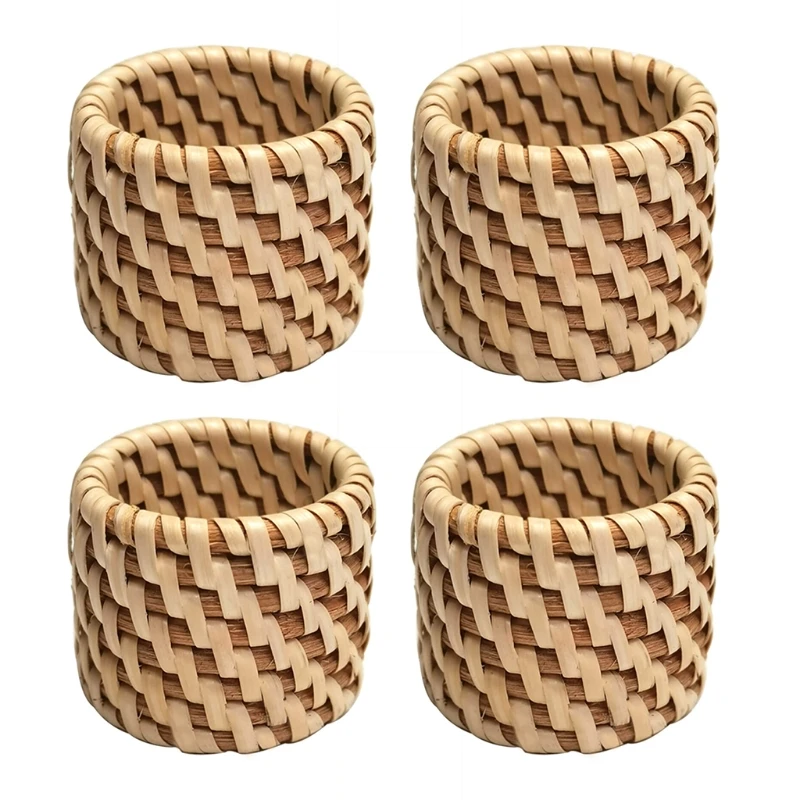 Woven Rattan Material Napkin Rings Farmhouse Napkin Ring Handmade Natural Rustic Napkin Holder Braided Serviette Buckles