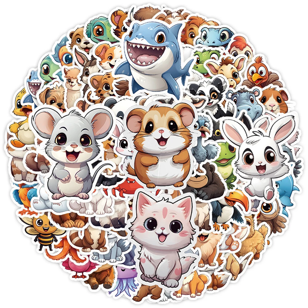 

10/30/50/100pcs Cute Cartoon Big Eye Animals Stickers Kawaii Cat Rabbit Mouse Graffiti Decals Laptop Phone Luggage Sticker Pack