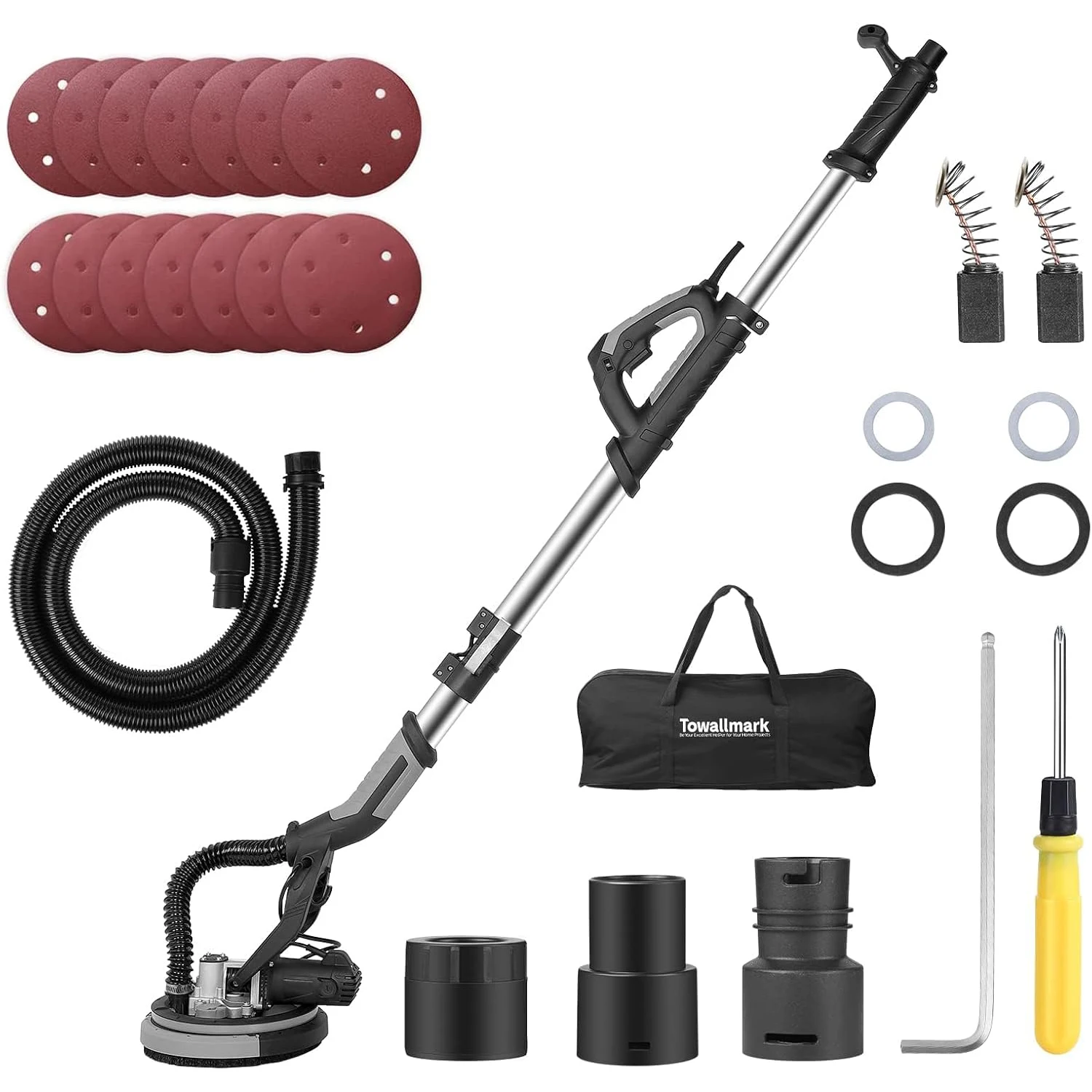 

Электрическая шлифовальная машина для гипсокартона, 750 Вт, 7 переменных скоростей, 900–1800 об/мин, шлифовальная машина со светодиодной подсветкой, 14 шт. шлифовальные диски, выдвижная и складная