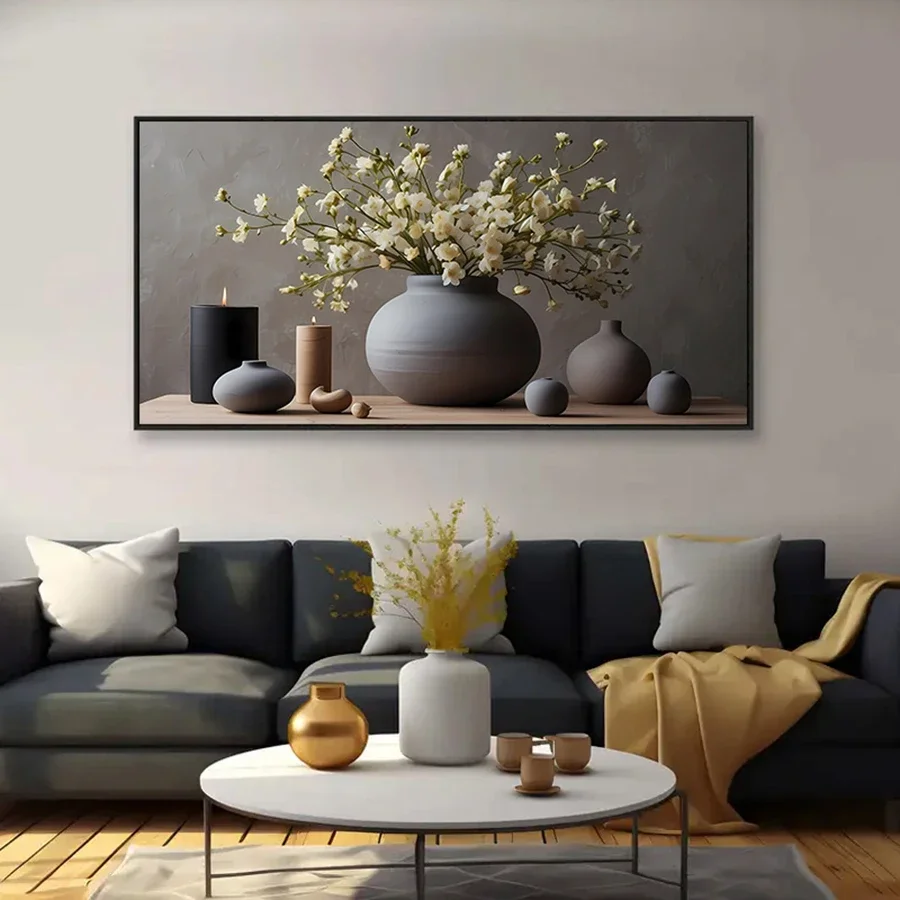 Frameless Canvas PaintingFrameless Modern Abstract Wall Art Featuring A Retro Still Life Canvas Painting, Suitable For Large Liv