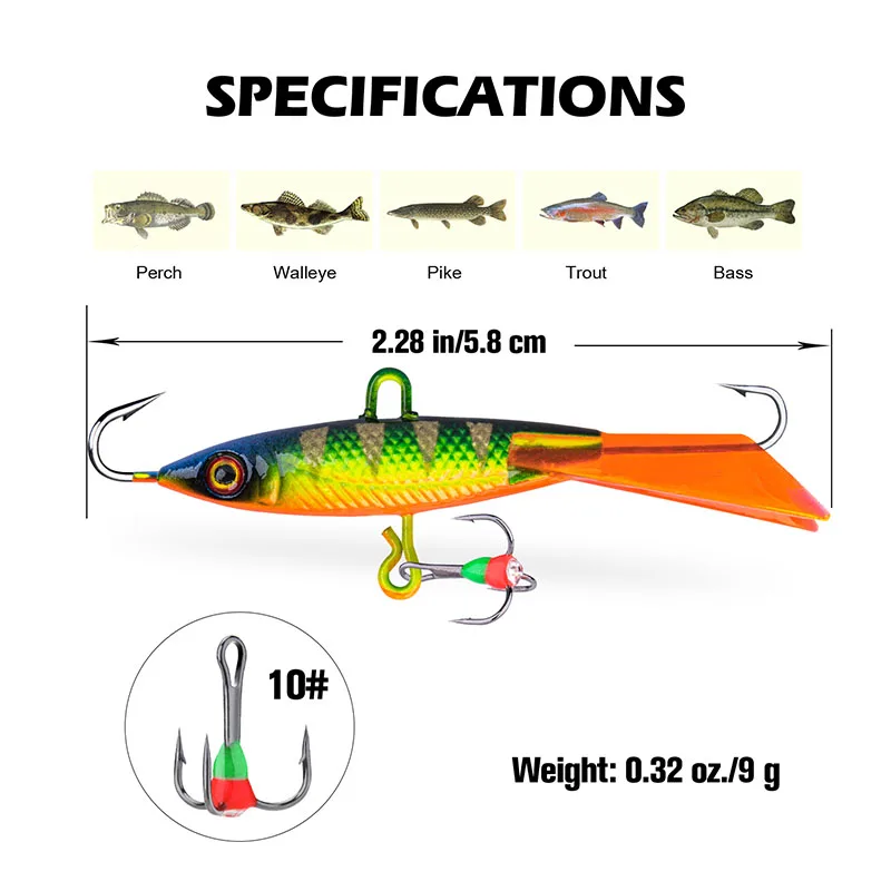 Goture 겨울 얼음 낚시 루어 밸런서, 얼음 지그 하이 퀄리티, 인공 워블러 미끼, 송어 배스 파이크 잉어, 5.8cm, 9g, 1 개